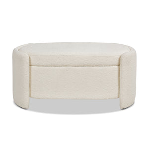 English Elm Jennifer Taylor Home - Fuji 43" Upholstered Oval Storage Bench in Ivory Bouclé — Handmade Solid Birch Frame, 3-Compartment B2719P238462