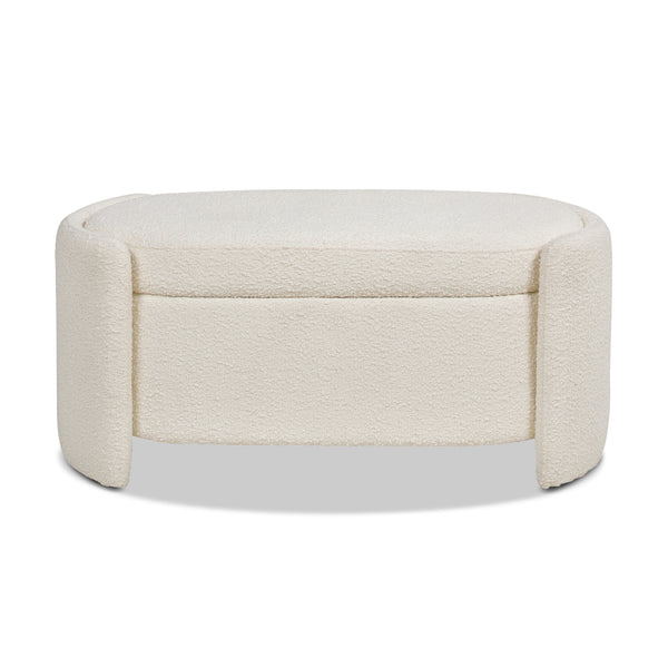 English Elm Jennifer Taylor Home - Fuji 43" Upholstered Oval Storage Bench in Ivory Bouclé — Handmade Solid Birch Frame, 3-Compartment B2719P238462