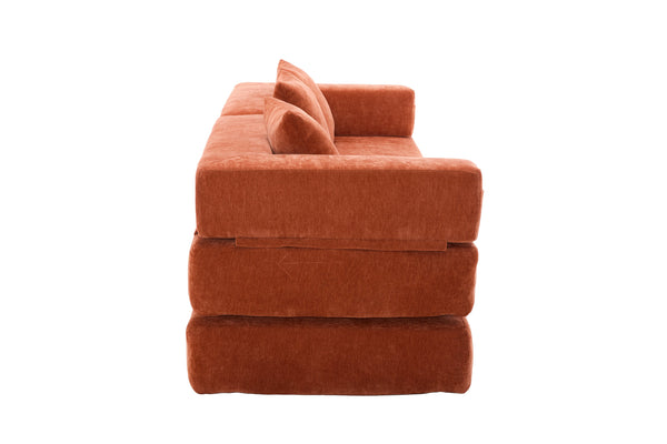 English Elm UNITED Folding Sofa Bed with Removable Cover Zipper, Chenille Memory Foam Sleeper for Small Spaces Orange W1568P293805