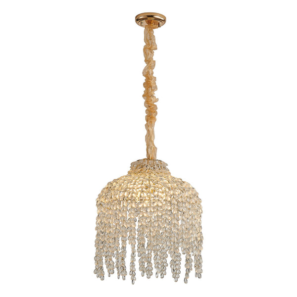 English Elm 16 5-Light Crystal Pendant Chandelier Gold Finish, Waterfall Grape Bead Design, Adjustable 80cm Height for Living Room W2312P368719