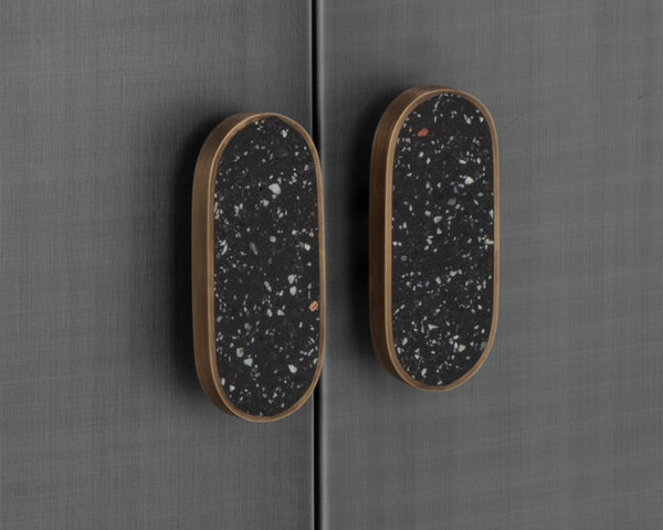 Sunpan Viserys Sideboard - Elegant Black Terrazzo Marble & Antique Zinc Iron Doors for Unique Dining Style