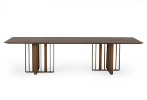 VIG Furniture Livia Wenge Oak Veneer Dining Table With Gold Stainless Steel Double-Pedestal Base, Seats 8–10 VGBBMI2005T-WGE-DT