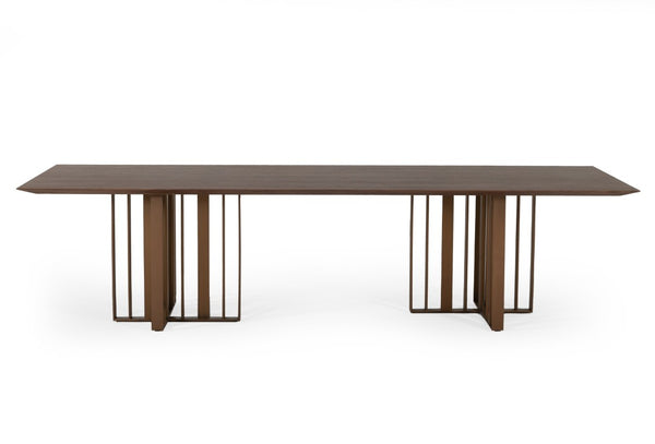 VIG Furniture Livia Wenge Oak Veneer Dining Table With Gold Stainless Steel Double-Pedestal Base, Seats 8–10 VGBBMI2005T-WGE-DT