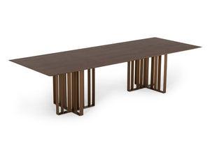 VIG Furniture Livia Wenge Oak Veneer Dining Table With Gold Stainless Steel Double-Pedestal Base, Seats 8–10 VGBBMI2005T-WGE-DT