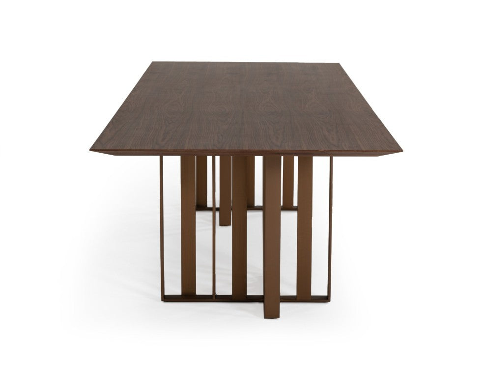 VIG Furniture Livia Wenge Oak Veneer Dining Table With Gold Stainless Steel Double-Pedestal Base, Seats 8–10 VGBBMI2005T-WGE-DT