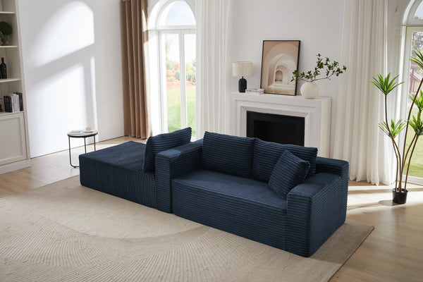 English Elm L-Shaped Cloud Sectional Sofa - Deep Comfort Modular Sleeper, No Assembly, Blue Corduroy Design For All Spaces W2339P294928