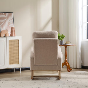 English Elm Modern Upholstered Glider Rocker with Teddy Fabric High Back and Rubberwood Base Beige W3723P409073