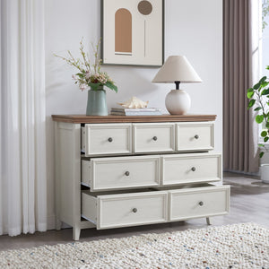 English Elm Modern 7 Drawers Cabinet with Smooth Glide Drawers, Metal Handles & Unique Feet—Slim Farmhouse Storage Tall Chest W2275P233489