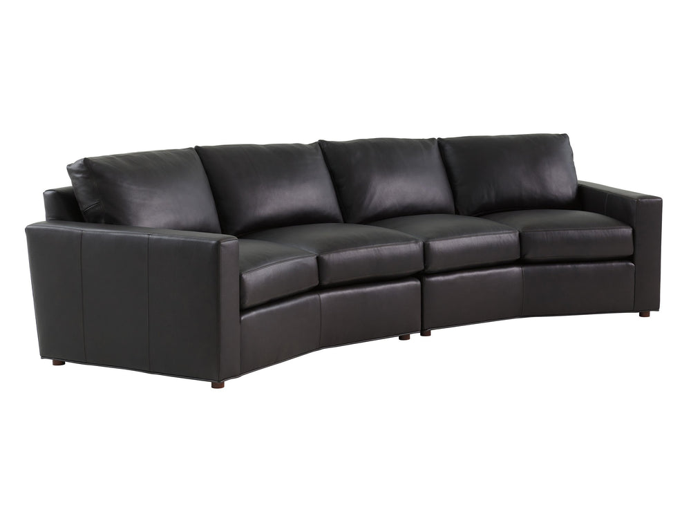 Lexington Ashbury Traditional Leather Sectional with Down Cushions and Brass Accented Base 7878-52C-01
