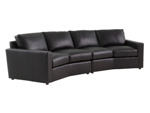 Lexington Ashbury Traditional Leather Sectional with Down Cushions and Brass Accented Base 7878-52C-01