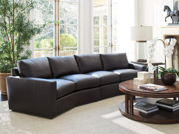 Lexington Ashbury Traditional Leather Sectional with Down Cushions and Brass Accented Base 7878-52C-01