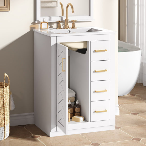 English Elm 24" Modern Bathroom Vanity With Integrated Sink, Soft-Close Drawers, Stylish Gold Hardware Finish N710P341038K