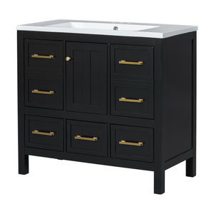 English Elm 72'' Elegant Bathroom Vanity Set With Resin Sink, Solid Wood Frame, Ample Storage & Soft-Close Doors N710SS00012B