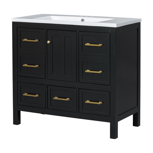 English Elm 72'' Elegant Bathroom Vanity Set With Resin Sink, Solid Wood Frame, Ample Storage & Soft-Close Doors N710SS00012B