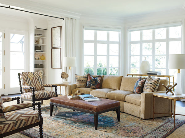 Lexington Menlo Park Metal End Table With Unique Tiger Brown Travertine Top And Artisan Maritime Brass Finish Montecito  740-955