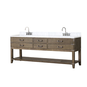 English Elm Grey Oak Double Bath Vanity With Carrara Marble Top, Polished Chrome Faucet, And Ample Storage B2731P260385