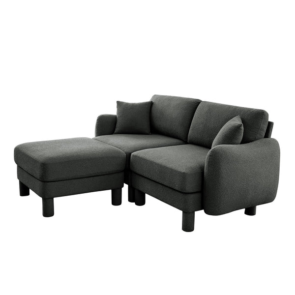 English Elm Boucle Chic 2-Seater Loveseat Sofa With Shell-Shaped Armrests & Removable Ottoman In Dark Gray W3041S00299