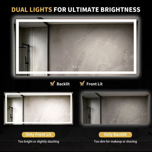 English Elm 77" Led Vanity Mirror with Dual Zone Lighting Anti-fog Dimmable Bathroom Wall Mount W1920P493147