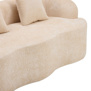 English Elm Beige Curved Loveseat Sofa with Round Arms, 2 Pillows, Foam+Spring Comfort, No Assembly, Compact Stylish Seating W3612P348747