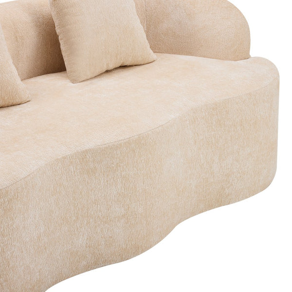 English Elm Beige Curved Loveseat Sofa with Round Arms, 2 Pillows, Foam+Spring Comfort, No Assembly, Compact Stylish Seating W3612P348747