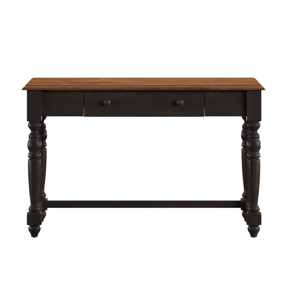 Homelegance Vance Solid Rubberwood Writing Desk with Drawer Usb Port and Turned Legs Home Office Oak / Antique Black 787BK-15
