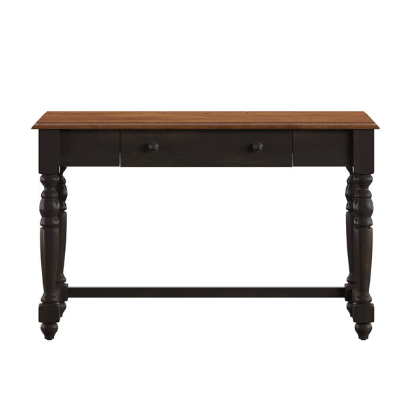 Homelegance Vance Solid Rubberwood Writing Desk with Drawer Usb Port and Turned Legs Home Office Oak / Antique Black 787BK-15