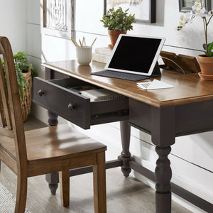 Vance Solid Rubberwood Writing Desk with Drawer Usb Port and Turned Legs Home Office