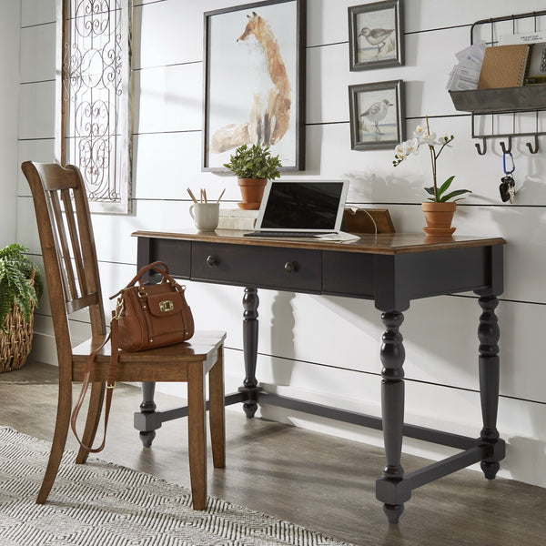 Vance Solid Rubberwood Writing Desk with Drawer Usb Port and Turned Legs Home Office