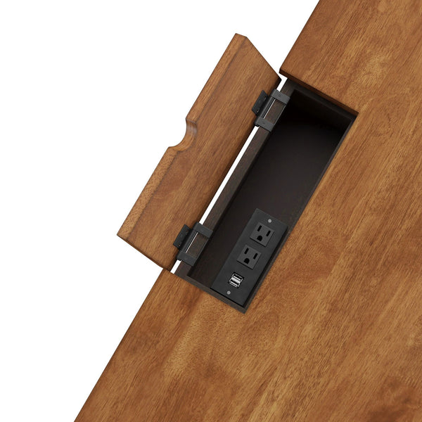 Vance Solid Rubberwood Writing Desk with Drawer Usb Port and Turned Legs Home Office