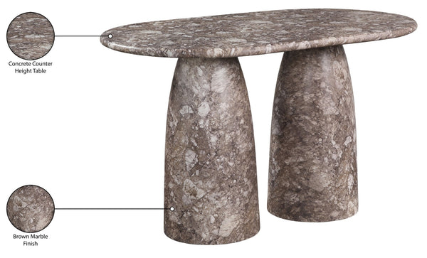 Meridian Furniture Cosenza Art Deco Concrete Counter Height Table with Marble Finish for Indoor Outdoor Dining Brown 787Brown-T60