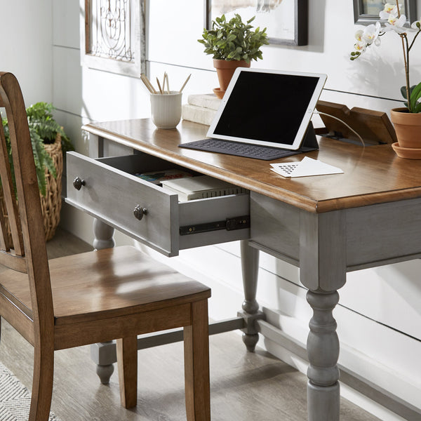 Vance Solid Rubberwood Writing Desk with Drawer Usb Port and Turned Legs Home Office