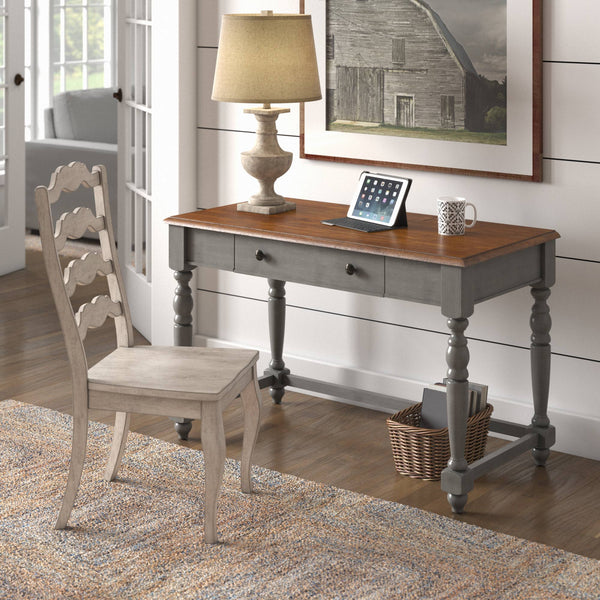 Vance Solid Rubberwood Writing Desk with Drawer Usb Port and Turned Legs Home Office