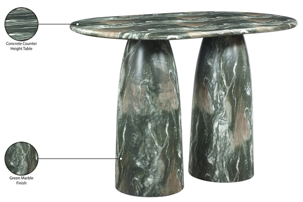 Meridian Furniture Cosenza Art Deco Concrete Counter Height Table with Marble Finish for Indoor Outdoor Dining Green 787Green-T60