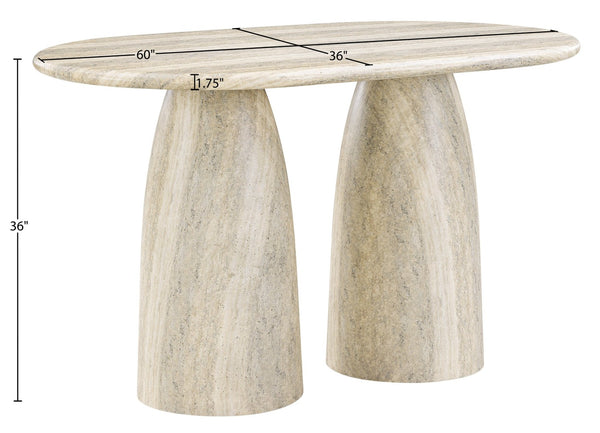 Meridian Furniture Cosenza Art Deco Concrete Counter Height Table with Marble Finish for Indoor Outdoor Dining Travertine 787Travertine-T60