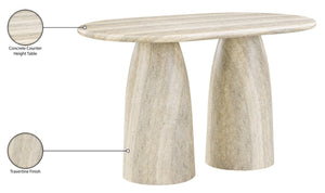 Meridian Furniture Cosenza Art Deco Concrete Counter Height Table with Marble Finish for Indoor Outdoor Dining Travertine 787Travertine-T60