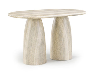 Meridian Furniture Cosenza Art Deco Concrete Counter Height Table with Marble Finish for Indoor Outdoor Dining Travertine 787Travertine-T60