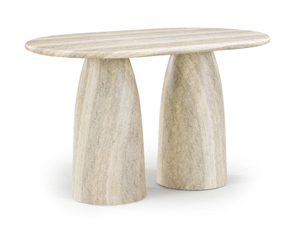 Meridian Furniture Cosenza Art Deco Concrete Counter Height Table with Marble Finish for Indoor Outdoor Dining Travertine 787Travertine-T60