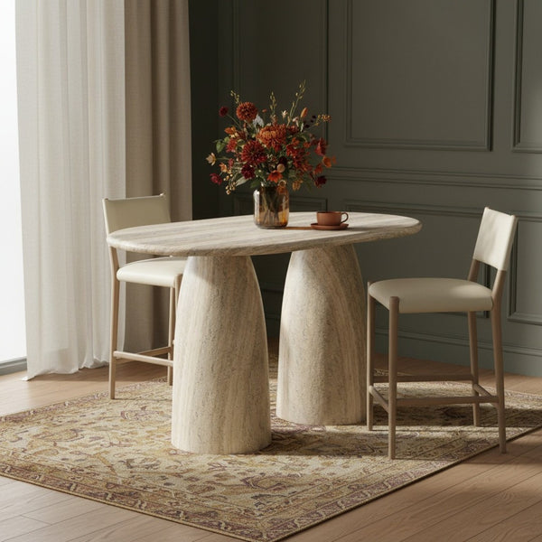 Meridian Furniture Cosenza Art Deco Concrete Counter Height Table with Marble Finish for Indoor Outdoor Dining Travertine 787Travertine-T60