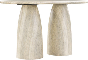 Meridian Furniture Cosenza Art Deco Concrete Counter Height Table with Marble Finish for Indoor Outdoor Dining Travertine 787Travertine-T60