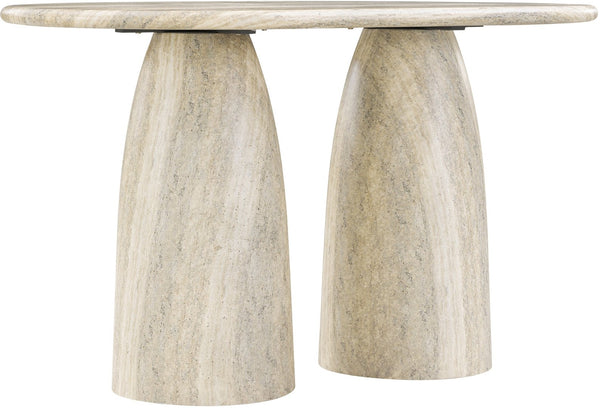 Meridian Furniture Cosenza Art Deco Concrete Counter Height Table with Marble Finish for Indoor Outdoor Dining Travertine 787Travertine-T60
