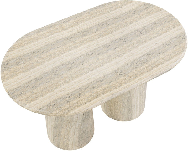 Meridian Furniture Cosenza Art Deco Concrete Counter Height Table with Marble Finish for Indoor Outdoor Dining Travertine 787Travertine-T60