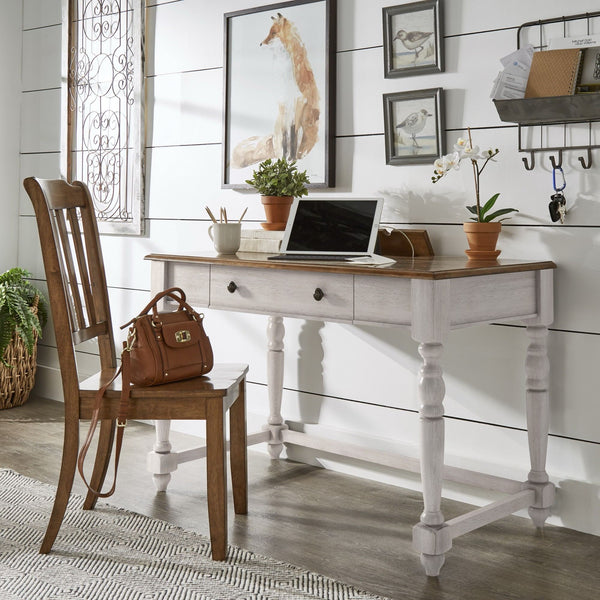 Vance Solid Rubberwood Writing Desk with Drawer Usb Port and Turned Legs Home Office