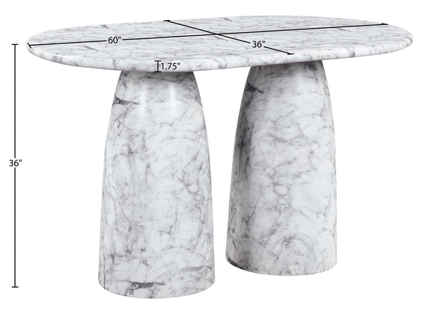 Meridian Furniture Cosenza Art Deco Concrete Counter Height Table with Marble Finish for Indoor Outdoor Dining White 787White-T60