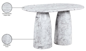 Meridian Furniture Cosenza Art Deco Concrete Counter Height Table with Marble Finish for Indoor Outdoor Dining White 787White-T60