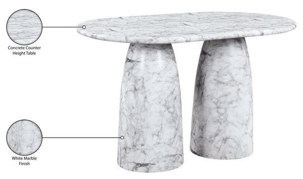Meridian Furniture Cosenza Art Deco Concrete Counter Height Table with Marble Finish for Indoor Outdoor Dining White 787White-T60