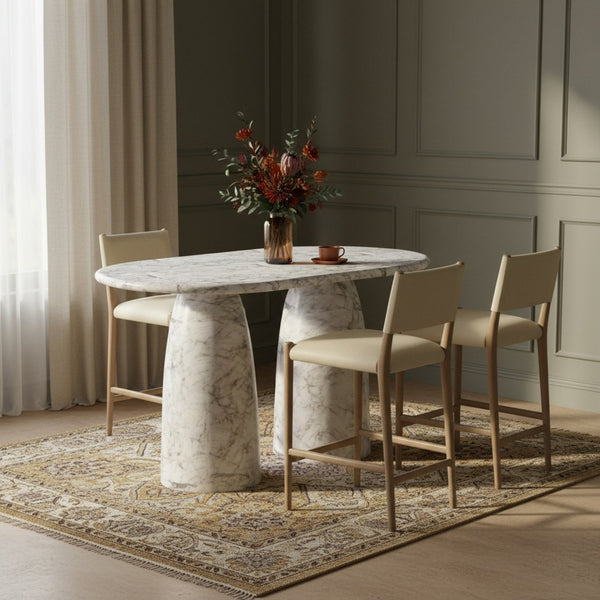 Meridian Furniture Cosenza Art Deco Concrete Counter Height Table with Marble Finish for Indoor Outdoor Dining White 787White-T60