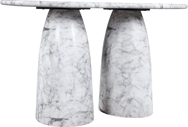 Meridian Furniture Cosenza Art Deco Concrete Counter Height Table with Marble Finish for Indoor Outdoor Dining White 787White-T60
