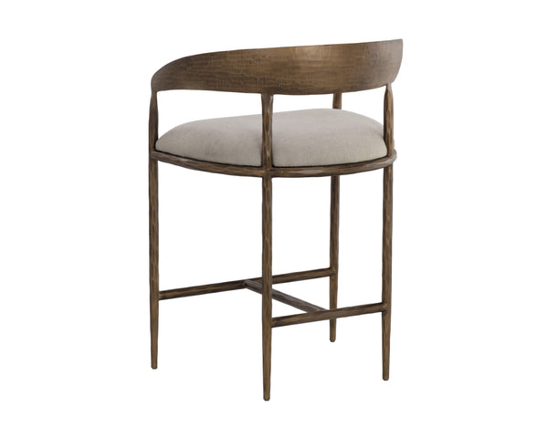 Sunpan Zanatta Stylish Barstool with Antique Brass Frame and Unique Hammered Metal Detailing for Any Space Zenith Taupe Grey