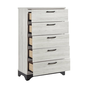 English Elm Contemporary Two-Tone White Oak & Gray 5-Drawer Chest — Fully Assembled, Ball-Bearing Glides, Sleek Pulls B011P355268