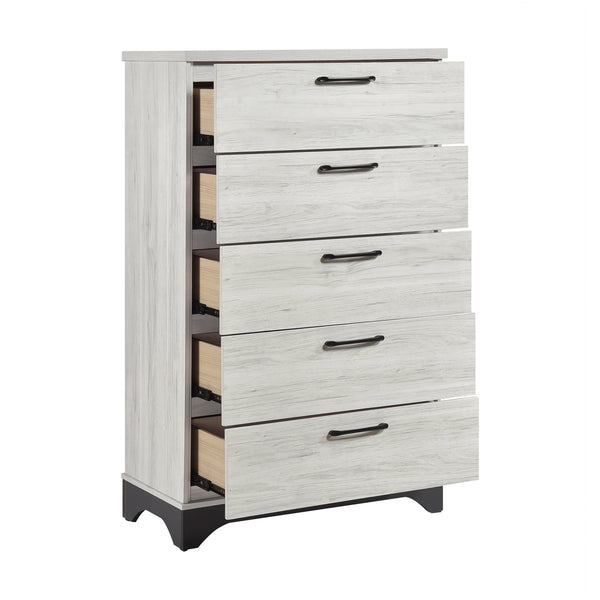 English Elm Contemporary Two-Tone White Oak & Gray 5-Drawer Chest — Fully Assembled, Ball-Bearing Glides, Sleek Pulls B011P355268
